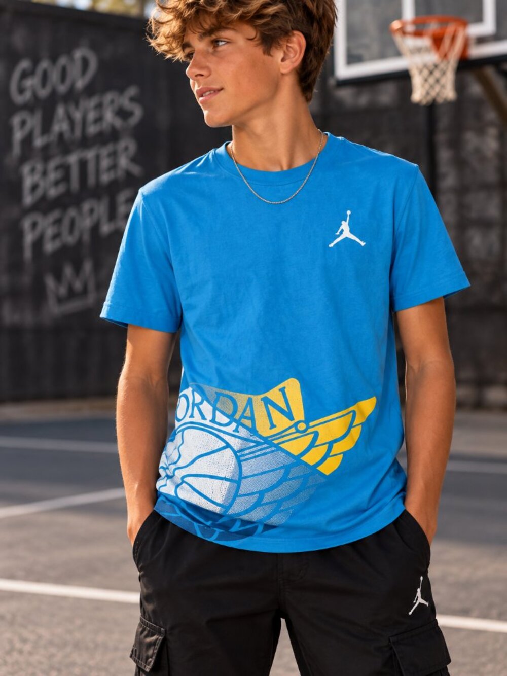 Jordan Air Wings Graphic Tee Blue Youth XL Basketball Streetwear